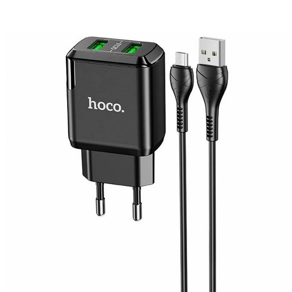 СЗУ HOCO N6 2xUSB-A QC3.0 + кабель USB-A - USB-C, чёрное
